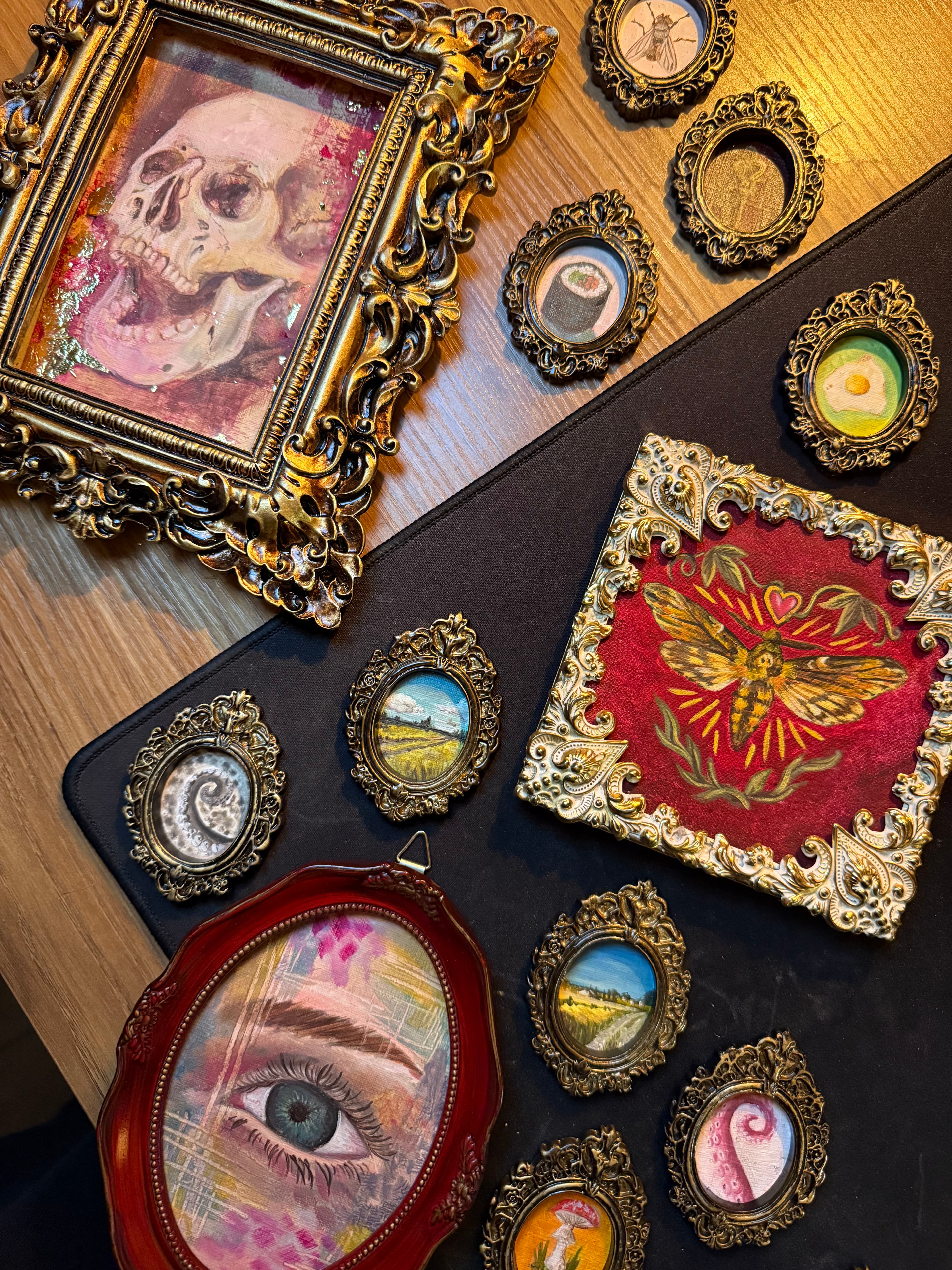 Collection of miniature paintings in vintage rococo frames